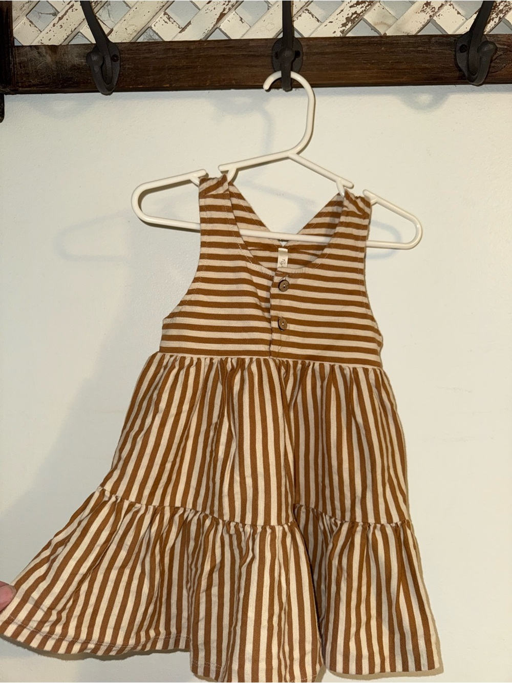 Rylee + Cru Brown and White Striped Tiered Dress